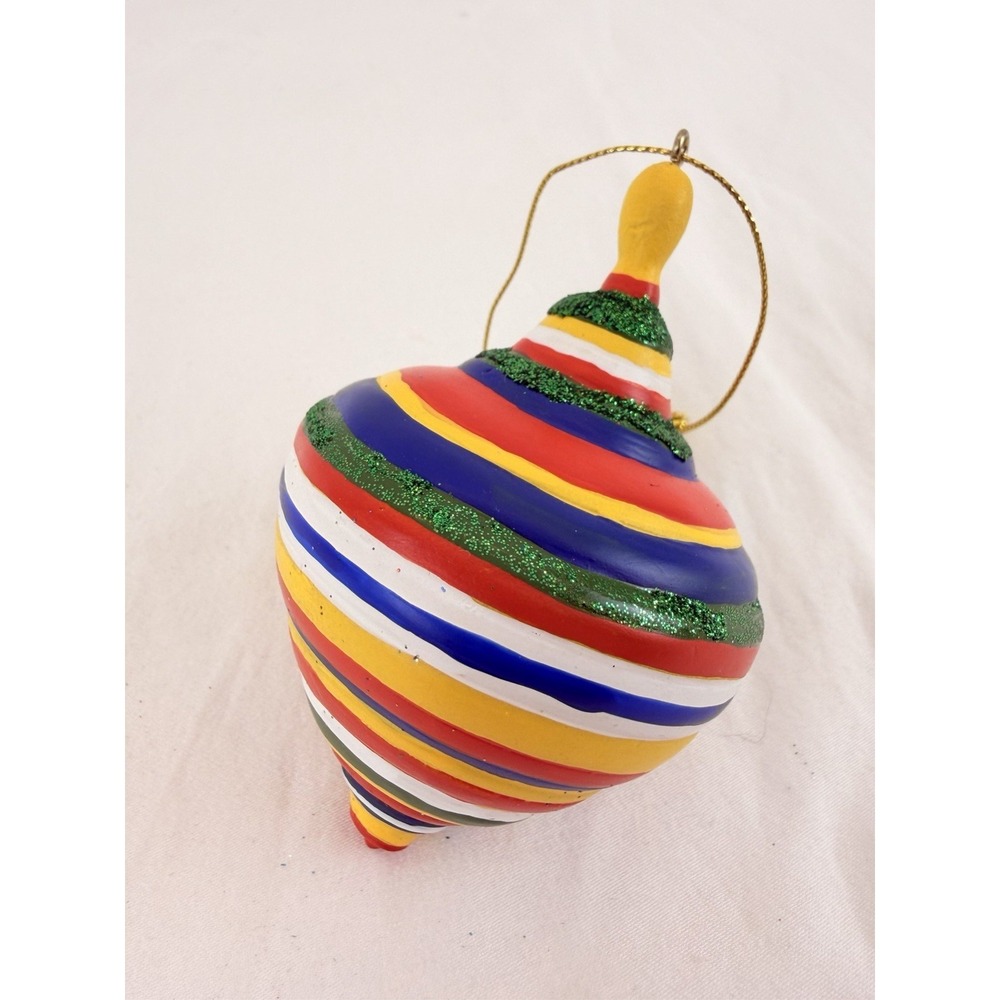 Vintage Antique German Wooden Toy Spin Top Christmas Ornament, Handcrafted Rare